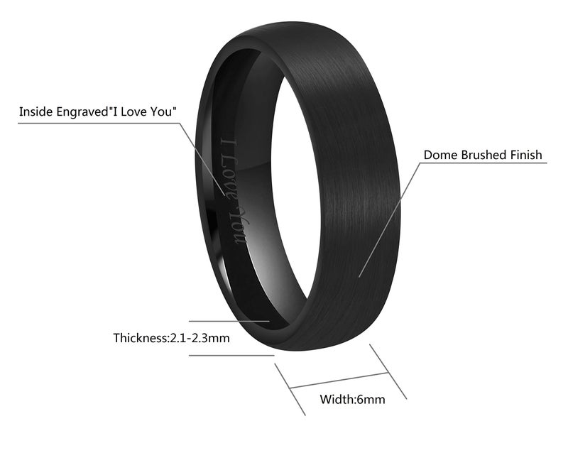 CROWNAL 4mm 6mm 8mm Black Ceramic Wedding Band Ring Men Women Couple Dome Brushed Finish Engraved I Love You Comfort Fit Size 4 To 16(6mm,7.5) - Image 3